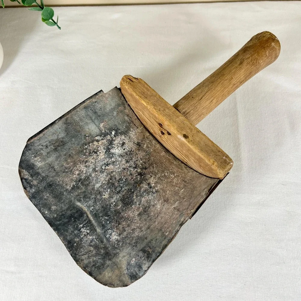 Antique Rustic Primitive Grain Feed Scoop With Wooden Handle